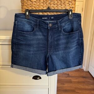 Old Navy High Rise WOW Denim Shorts Womens Size 12 Dark Wash Rolled Hem Stretch